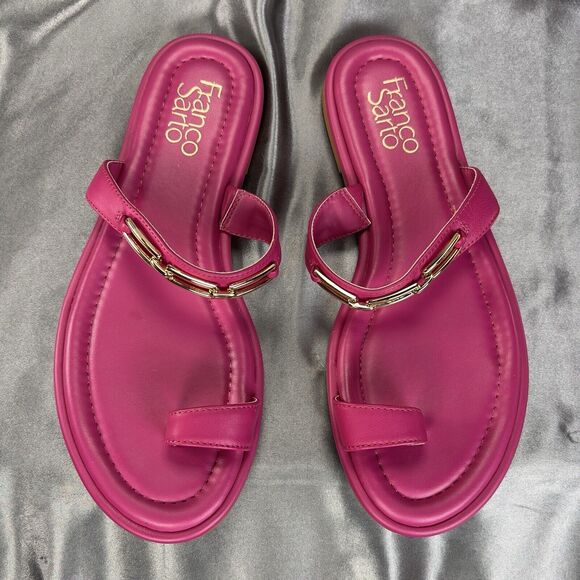 Franco Sarto Womens Jade Magenta Hot Pink Gold Flat Pool Slides‎ Shoes Size 7M - Picture 12 of 14